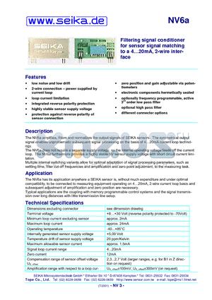 NV6A datasheet - Filtering signal conditioner for sensor signal matching to a 4-20mA, 2-wire interface