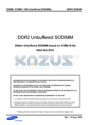 M470T2953BY0-LD5/CC datasheet - 200pin Unbuffered SODIMM based on 512Mb B-die 64bit Non-ECC