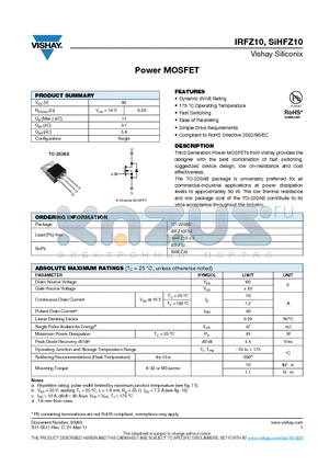 IRFZ10PBF datasheet - Power MOSFET