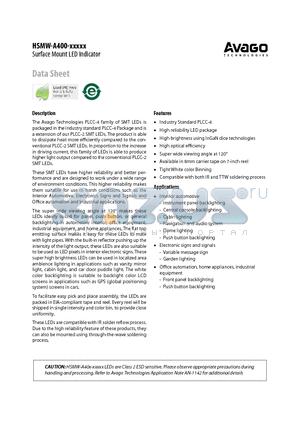 HSMW-A400-XXXXX datasheet - Surface Mount LED Indicator