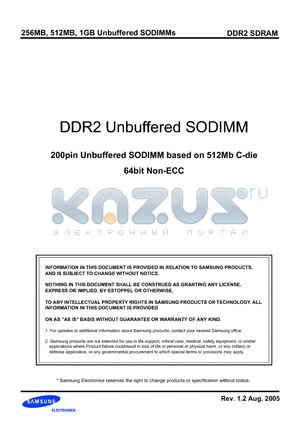 M470T3354CZX datasheet - DDR2 Unbuffered SODIMM 200pin Unbuffered SODIMM based on 512Mb C-die 64bit Non-ECC