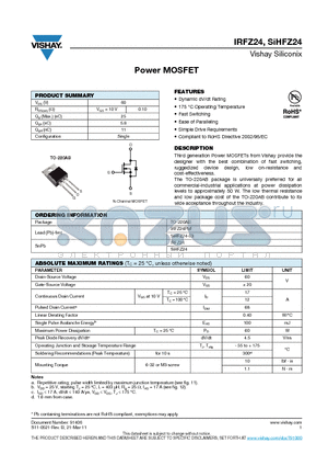 IRFZ24PBF datasheet - Power MOSFET