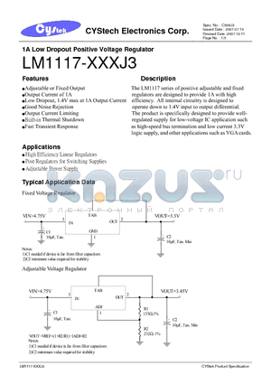 LM1117-5.0 datasheet - 1A Low Dropout Positive Voltage Regulator