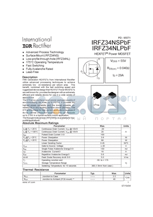 IRFZ34NSPBF datasheet - HEXFET Power MOSFET