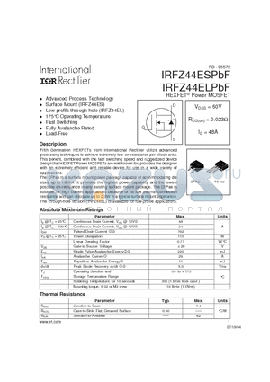 IRFZ44ESPBF datasheet - HEXFET^ Power MOSFET