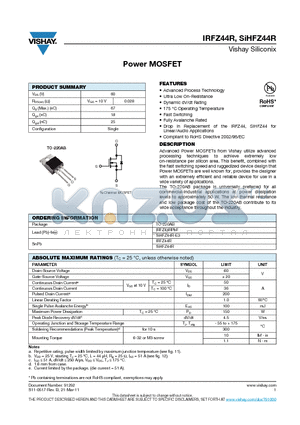 IRFZ44RPBF datasheet - Power MOSFET