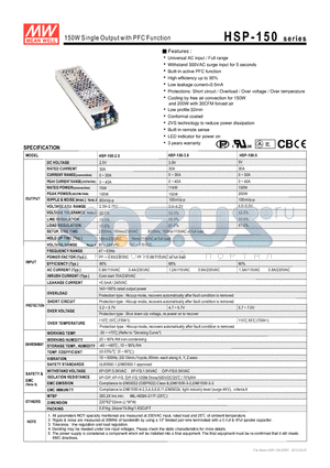 HSP-150-2.5 datasheet - 150W Single Output with PFC Function