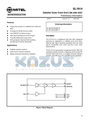 MP1T datasheet - Satellite Tuner Front End LNA with AGC