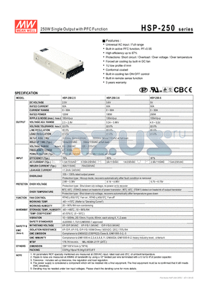 HSP-250_11 datasheet - 250W Single Output with PFC Function