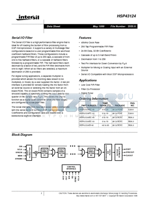 HSP43124SC-45 datasheet - Serial I/O Filter