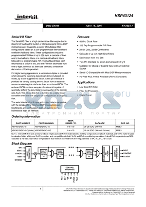 HSP43124SC-45 datasheet - Serial I/O Filter