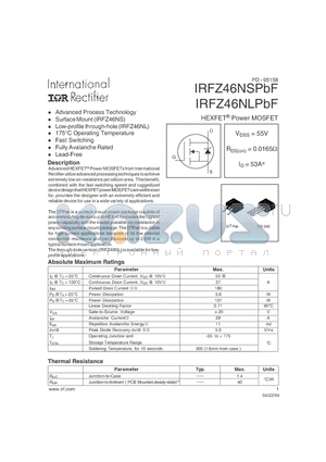 IRFZ46NSPBF datasheet - HEXFET Power MOSFET