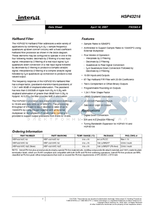 HSP43216JC-52 datasheet - Halfband Filter