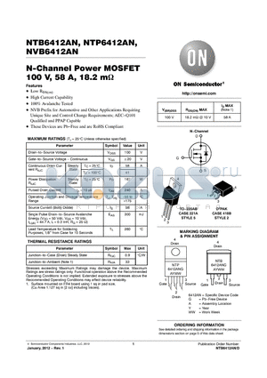 NVB6412ANT4G datasheet - N-Channel Power MOSFET