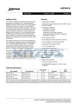 HSP43216JC-52Z datasheet - Halfband Filter