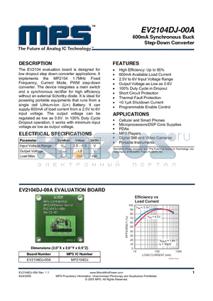 MP2104DJ datasheet - 600mA Synchronous Buck Step-Down Converter