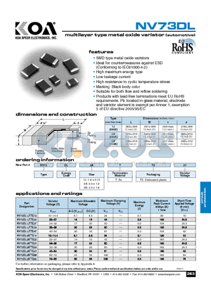 NV73DL1JTTE27 datasheet - multilayer type metal oxide varistor (automotive)
