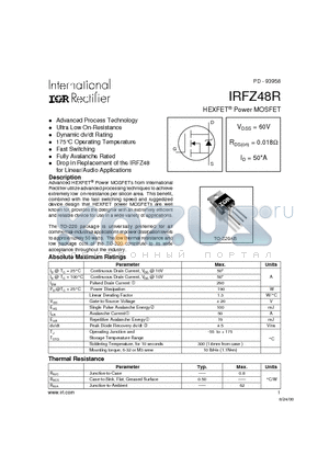 IRFZ48R datasheet - Power MOSFET(Vdss=60V, Rds(on)=0.018ohm, Id=50*A)