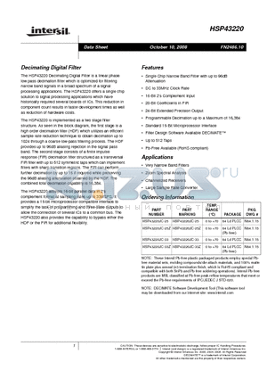 HSP43220JC-25 datasheet - Decimating Digital Filter