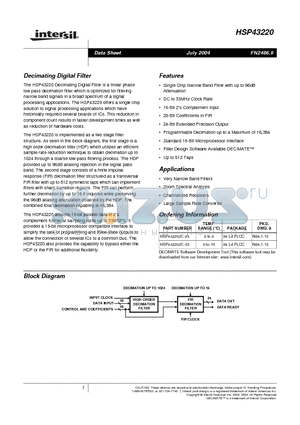 HSP43220_04 datasheet - Decimating Digital Filter