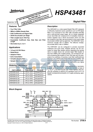 HSP43481GC-20 datasheet - Digital Filter