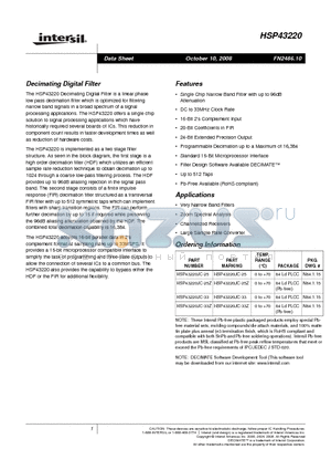 HSP43220 datasheet - Decimating Digital Filter