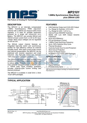 MP2101 datasheet - 1.6MHz Synchronous Step-Down plus 200mA LDO