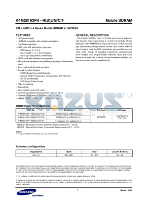 K4M28163PH-RBE datasheet - 2M x 16Bit x 4 Banks Mobile SDRAM in 54FBGA