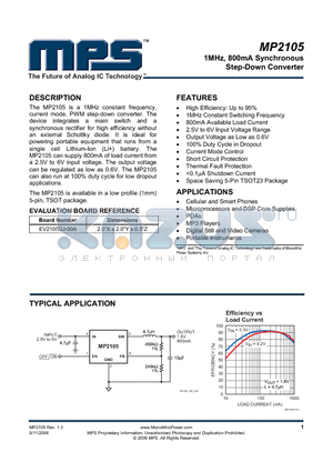 MP2105_06 datasheet - 1MHz, 800mA Synchronous Step-Down Converter