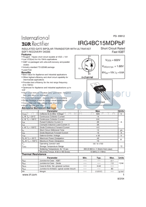 IRG4BC15MDPBF datasheet - INSULATED GATE BIPOLAR TRANSISTOR WITH ULTRAFAST SOFT RECOVERY DIODE