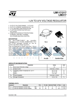 LM117 datasheet - 1.2V TO 37V VOLTAGE REGULATOR