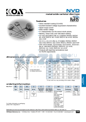NVD05UCDMHTA220 datasheet - metal oxide varistor disc type