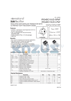 IRG4BC15UD-L datasheet - INSULATED GATE BIPOLAR TRANSISTOR WITH ULTRAFAST SOFT RECOVERY DIOD