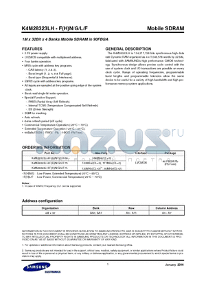 K4M28323LH-FHN/F60 datasheet - 1M x 32Bit x 4 Banks Mobile SDRAM in 90FBGA