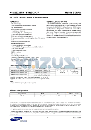 K4M28323PH-FC/F datasheet - 1M x 32Bit x 4 Banks Mobile SDRAM in 90FBGA