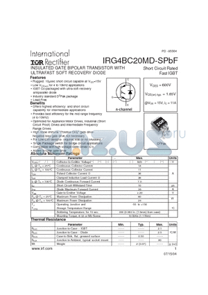 IRG4BC20MD-S datasheet - INSULATED GATE BIPOLAR TRANSISTOR WITH ULTRAFAST SOFT RECOVERY DIODE