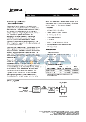 HSP45116 datasheet - Numerically Controlled Oscillator/Modulator