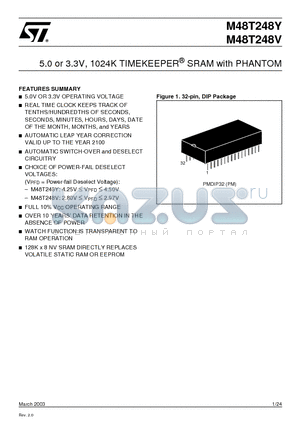 M48T248V-85PM1TR datasheet - 5.0 or 3.3V, 1024K TIMEKEEPER  SRAM with PHANTOM