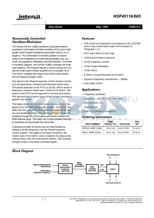 HSP45116883 datasheet - Numerically Controlled Oscillator/Modulator