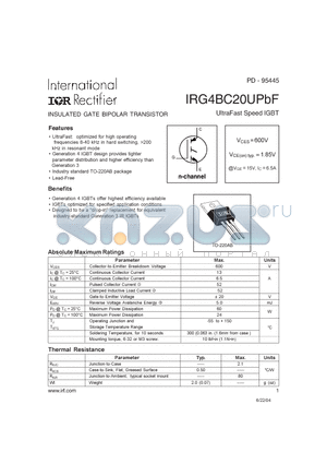 IRG4BC20UPBF datasheet - UltraFast Speed IGBT