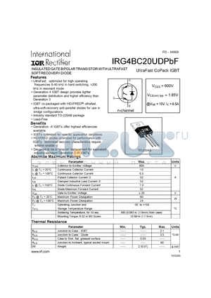 IRG4BC20UDPBF datasheet - UltraFast CoPack IGBT