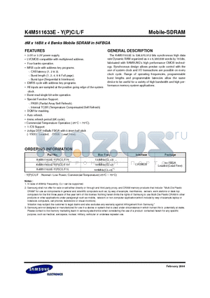 K4M511633E-F1H datasheet - 8M x 16Bit x 4 Banks Mobile SDRAM in 54FBGA