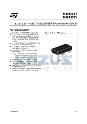 M48T251Y-70PM1TR datasheet - 5.0 or 3.3V, 4096K TIMEKEEPER SRAM with PHANTOM