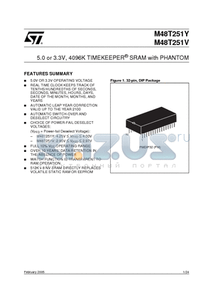 M48T251VPM datasheet - 5.0 or 3.3V, 4096K TIMEKEEPER SRAM with PHANTOM