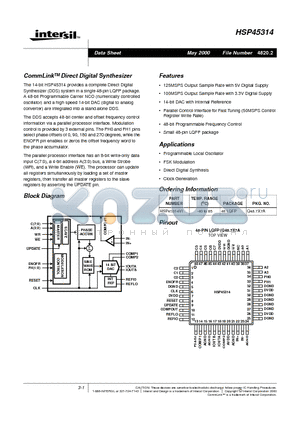 HSP45314 datasheet - CommLinkTM Direct Digital Synthesizer