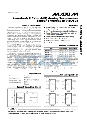 MAX6516 datasheet - Low-Cost, 2.7V to 5.5V, Analog Temperature Sensor Switches in a SOT23