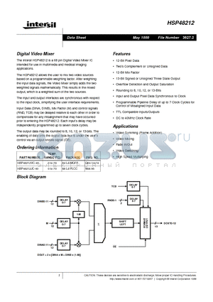 HSP48212VC-40 datasheet - Digital Video Mixer