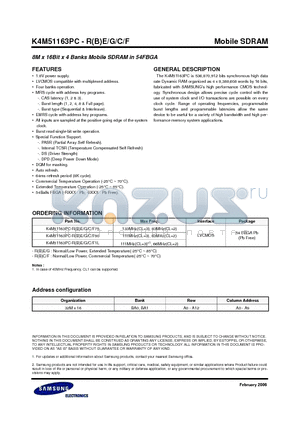 K4M51163PC-RBF1L datasheet - 8M x 16Bit x 4 Banks Mobile SDRAM in 54FBGA