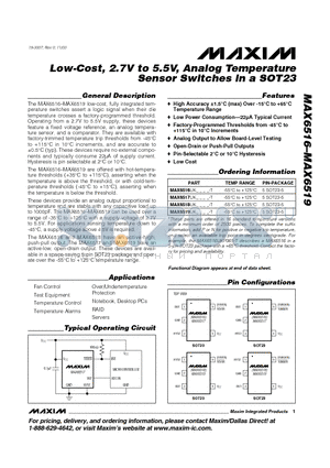 MAX6516UK datasheet - Low-Cost, 2.7V to 5.5V, Analog Temperature Sensor Switches in a SOT23
