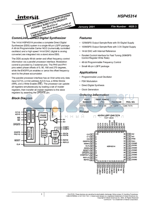 HSP45314VI datasheet - CommLinkTM Direct Digital Synthesizer